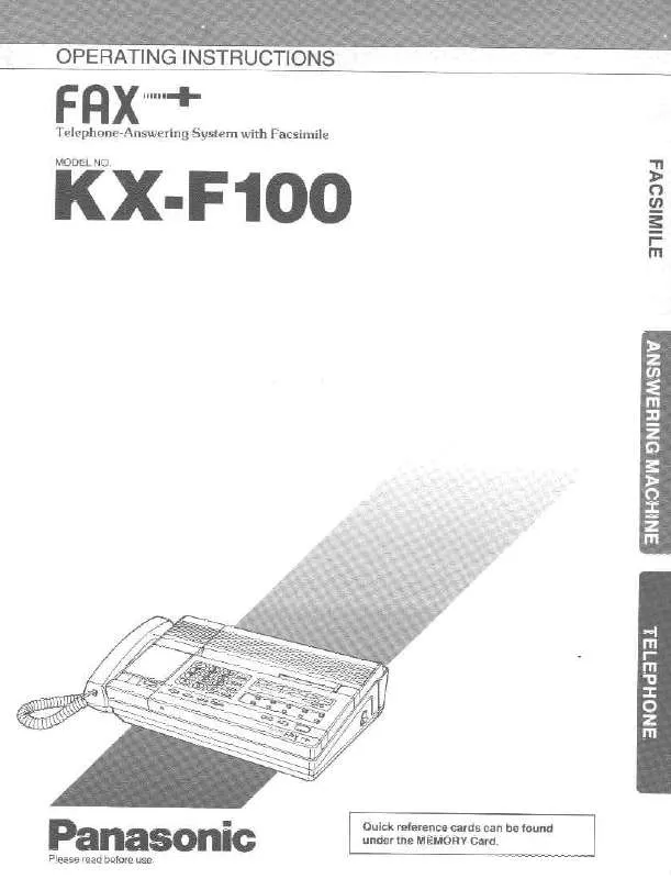 Mode d'emploi PANASONIC KX-F100