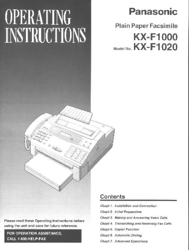 Mode d'emploi PANASONIC KX-F1000