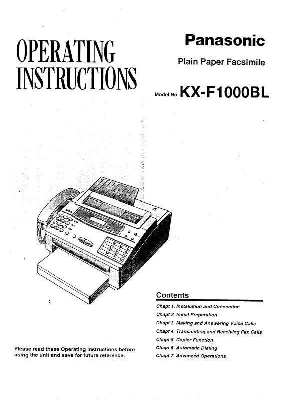 Mode d'emploi PANASONIC KX-F1000BL