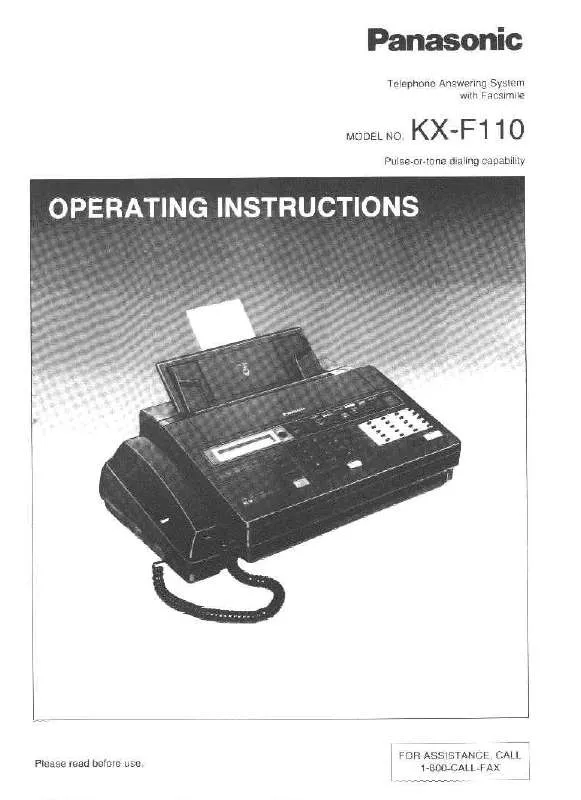 Mode d'emploi PANASONIC KX-F110