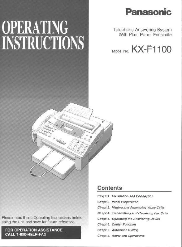 Mode d'emploi PANASONIC KX-F1100