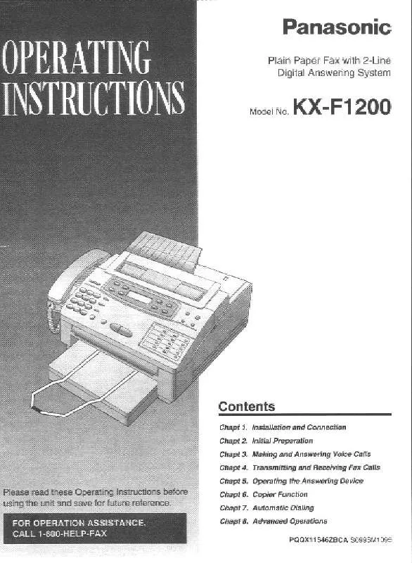 Mode d'emploi PANASONIC KX-F1200