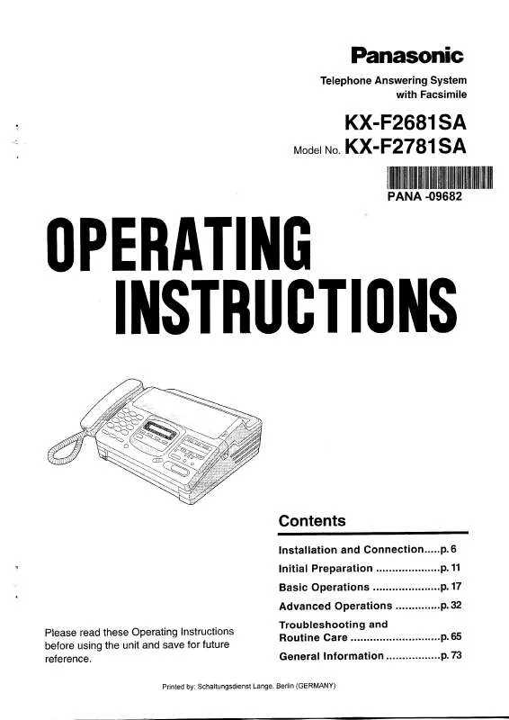 Mode d'emploi PANASONIC KX-F2681SA