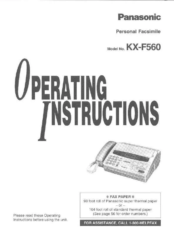 Mode d'emploi PANASONIC KX-F560