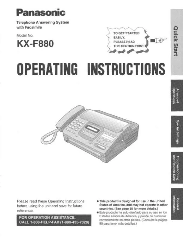 Mode d'emploi PANASONIC KX-F880