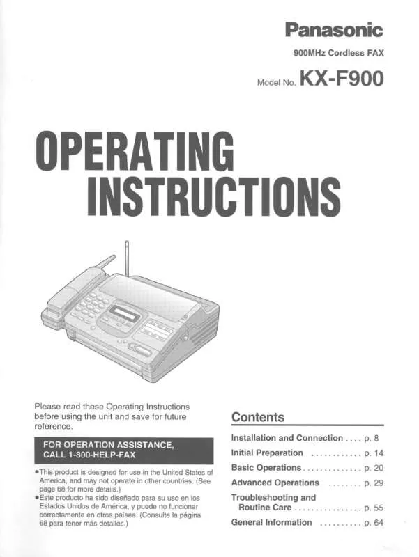 Mode d'emploi PANASONIC KX-F900