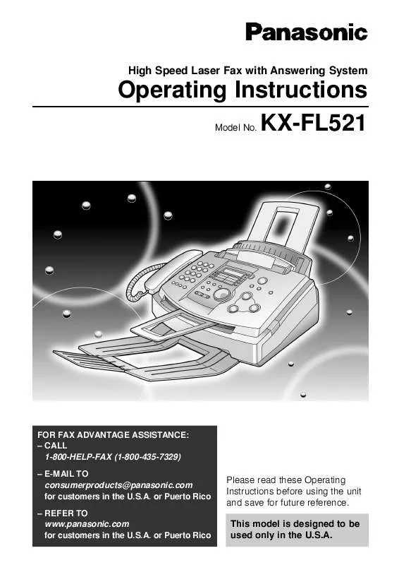 Mode d'emploi PANASONIC KX-FL521