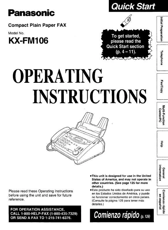 Mode d'emploi PANASONIC KX-FM106