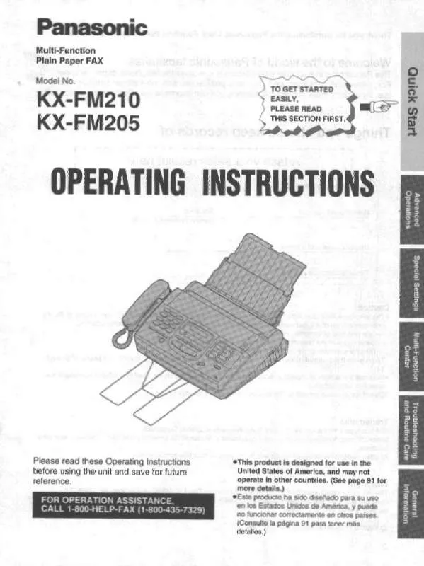 Mode d'emploi PANASONIC KX-FM205