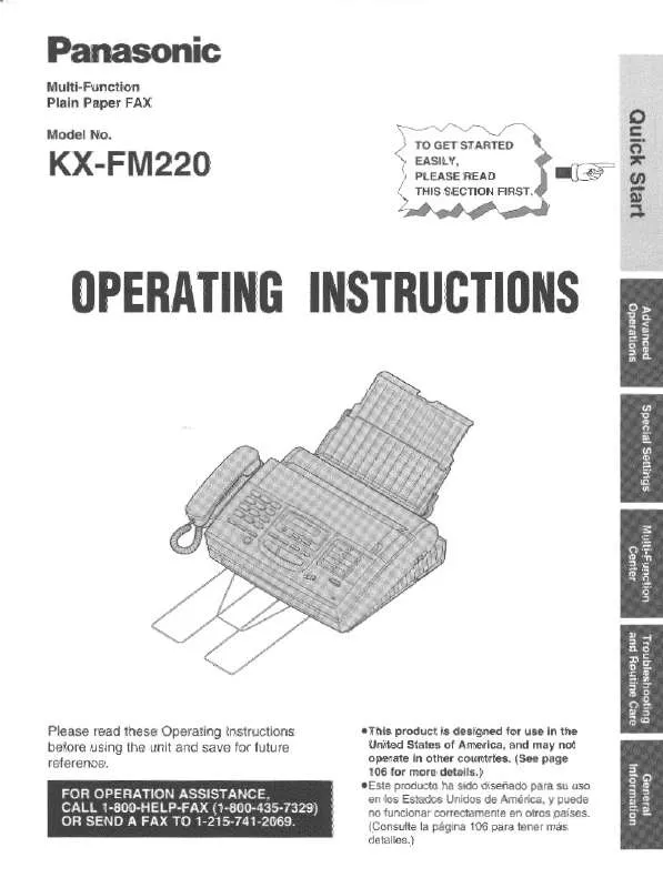 Mode d'emploi PANASONIC KX-FM220