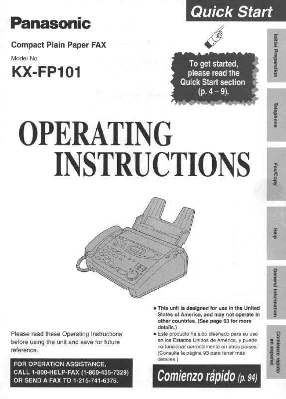 Mode d'emploi PANASONIC KX-FP101