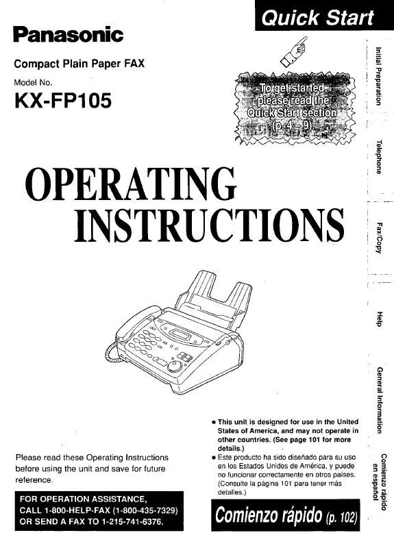 Mode d'emploi PANASONIC KX-FP105