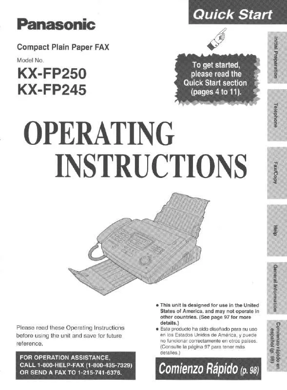 Mode d'emploi PANASONIC KX-FP245