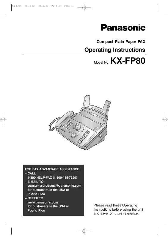 Mode d'emploi PANASONIC KX-FP80