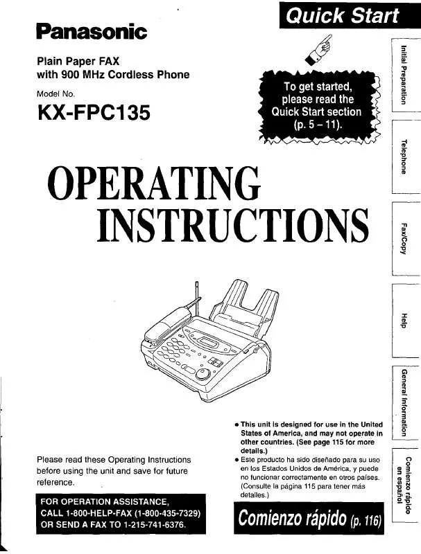 Mode d'emploi PANASONIC KX-FPC135