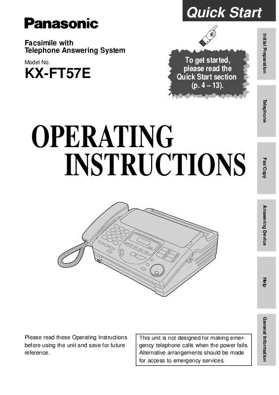 Mode d'emploi PANASONIC KX-FT57E