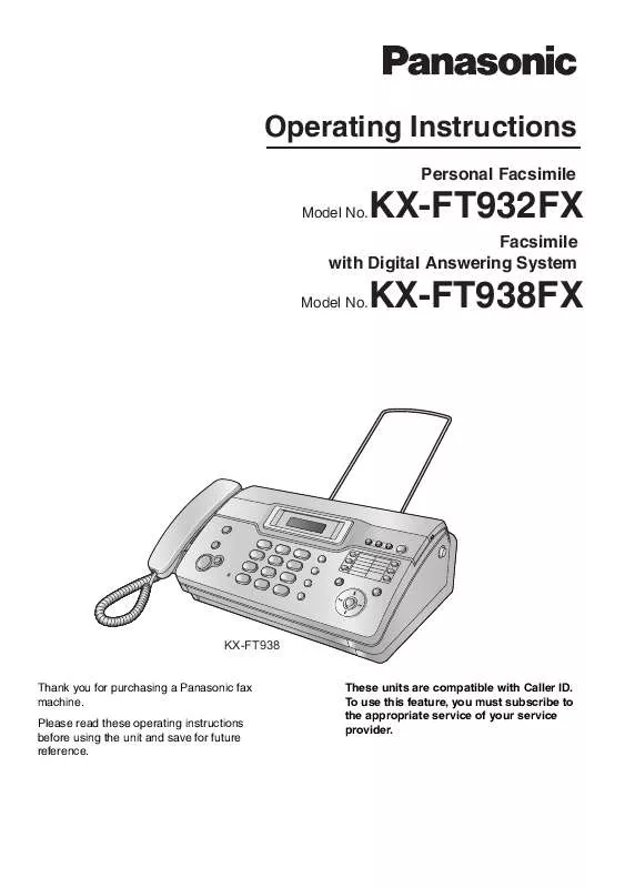 Mode d'emploi PANASONIC KX-FT932FX