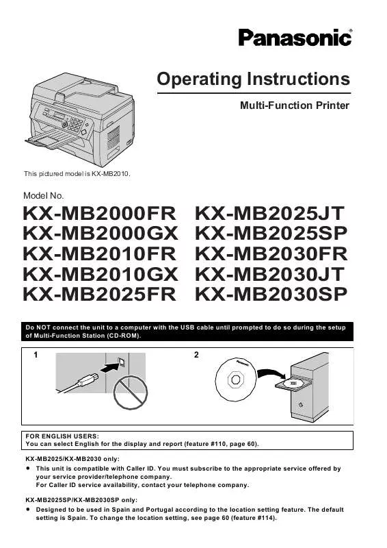 Mode d'emploi PANASONIC KXMB2000FR