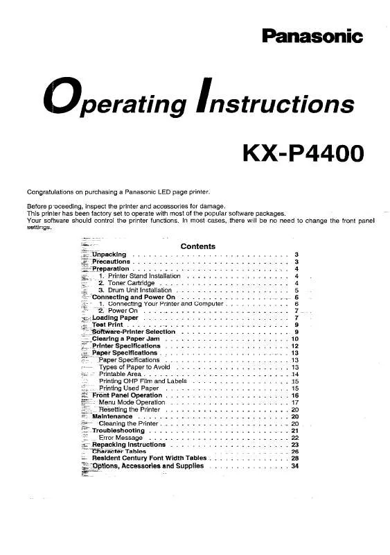 Mode d'emploi PANASONIC KX-P4400