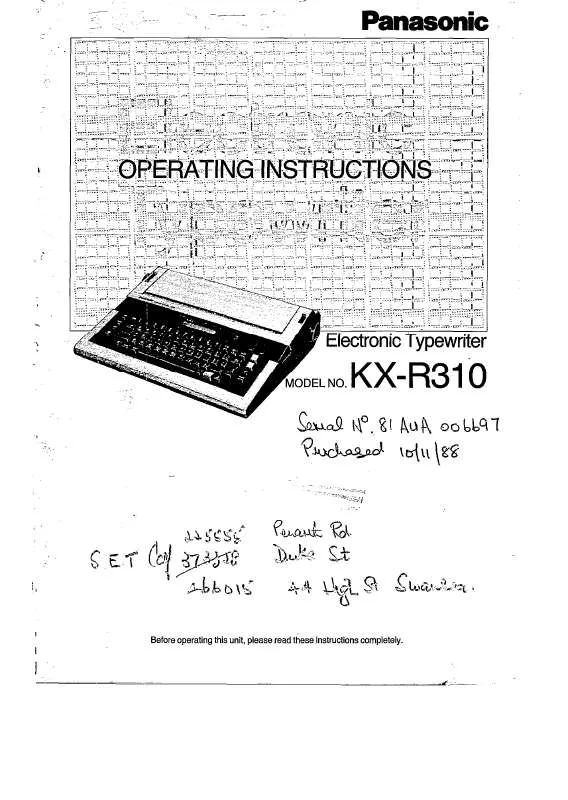 Mode d'emploi PANASONIC KX-R310