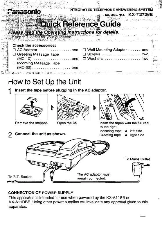 Mode d'emploi PANASONIC KX-T2726E