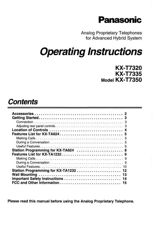 Mode d'emploi PANASONIC KX-T7320