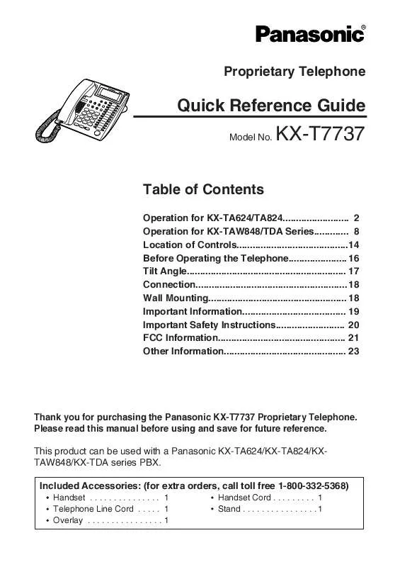 Mode d'emploi PANASONIC KX-T7737