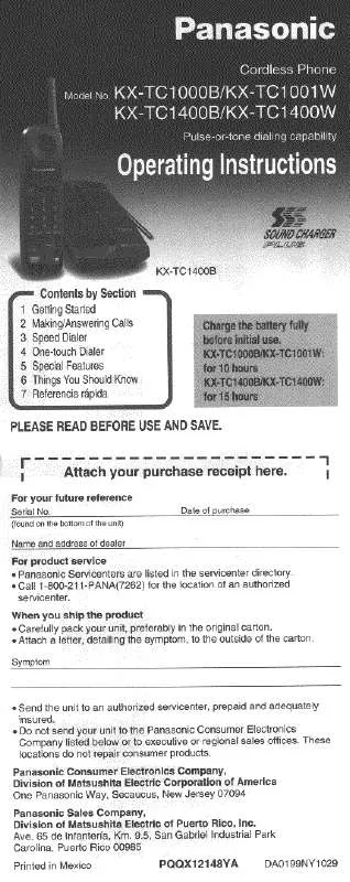 Mode d'emploi PANASONIC KX-TC1000B