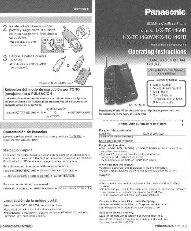 Mode d'emploi PANASONIC KX-TC1460B