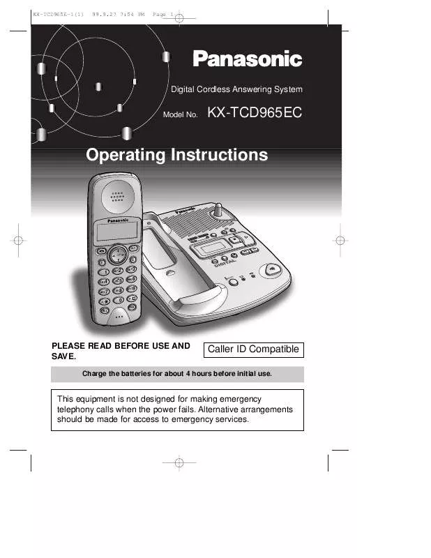 Mode d'emploi PANASONIC KX-TCD965