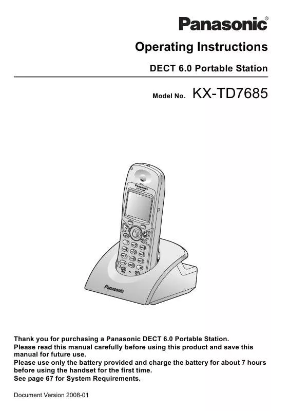 Mode d'emploi PANASONIC KX-TD7685