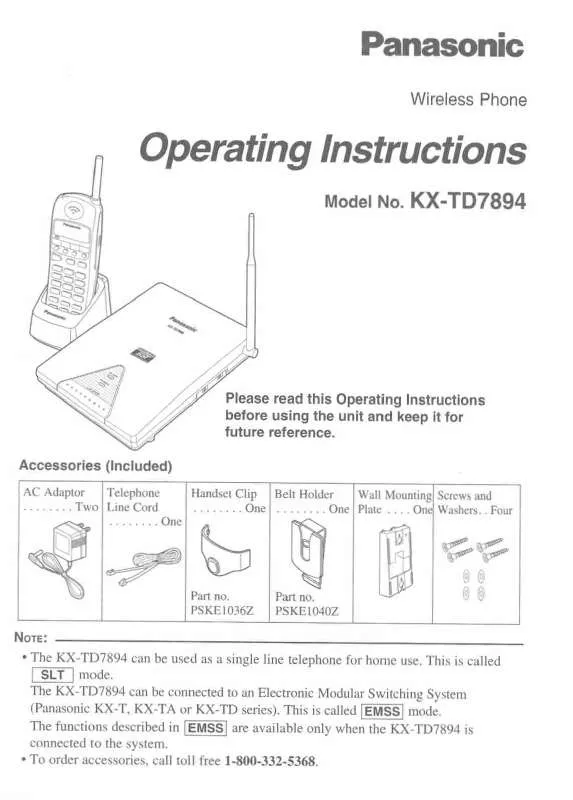 Mode d'emploi PANASONIC KX-TD7894