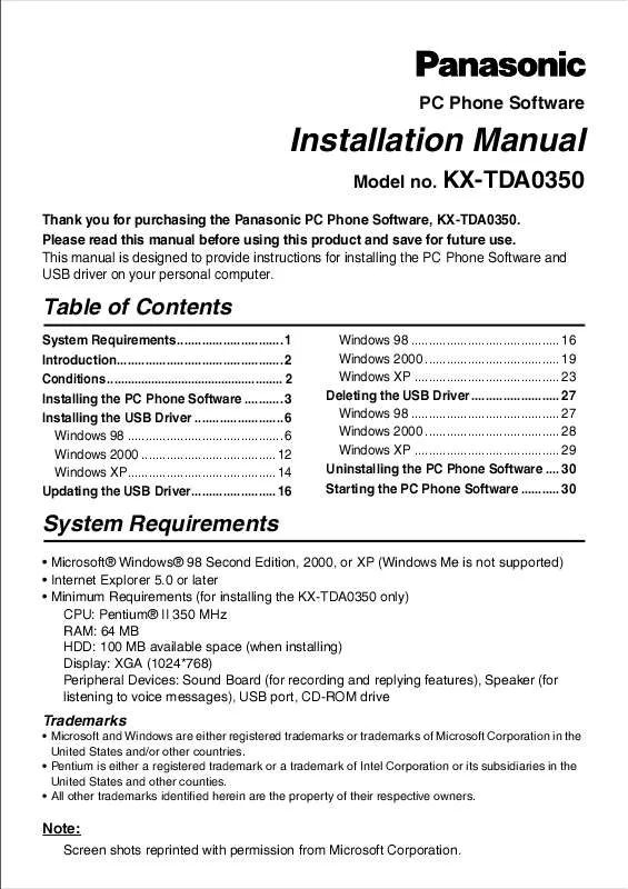 Mode d'emploi PANASONIC KX-TDA0350