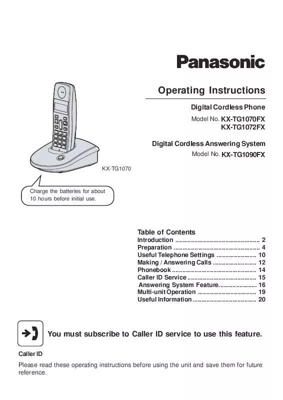 Mode d'emploi PANASONIC KX-TG1070FX