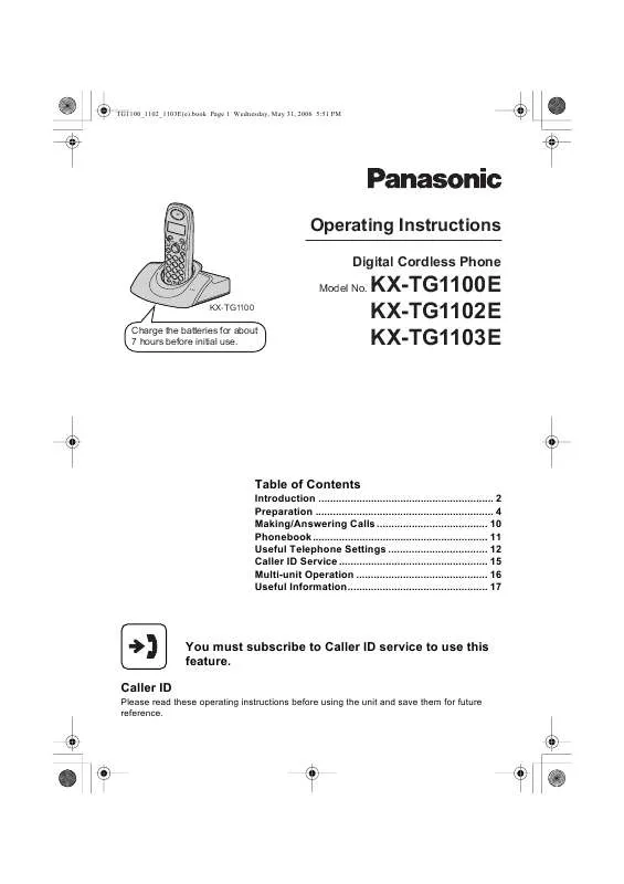 Mode d'emploi PANASONIC KX-TG1100E