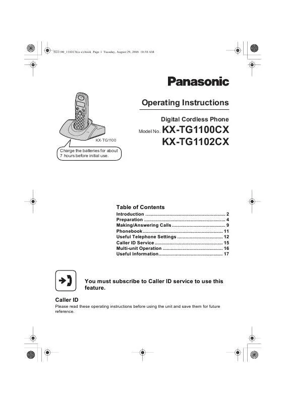 Mode d'emploi PANASONIC KX-TG1102CX