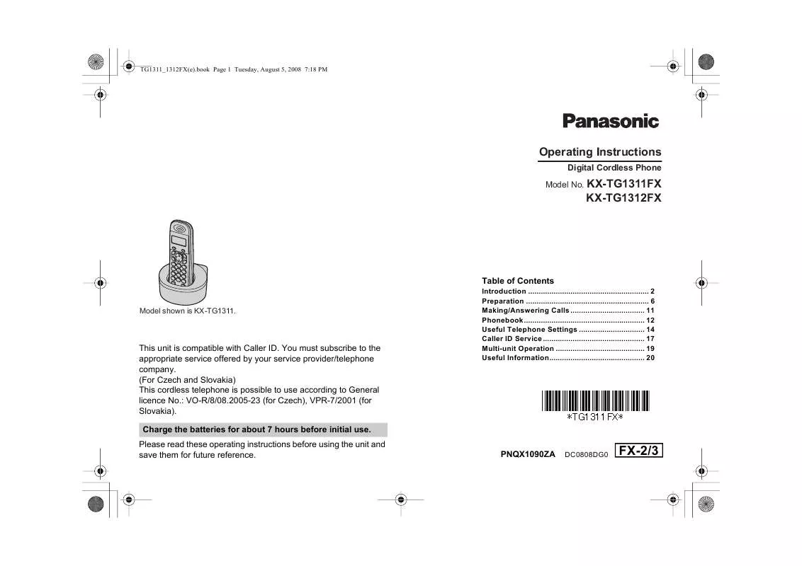 Mode d'emploi PANASONIC KX-TG1312FX