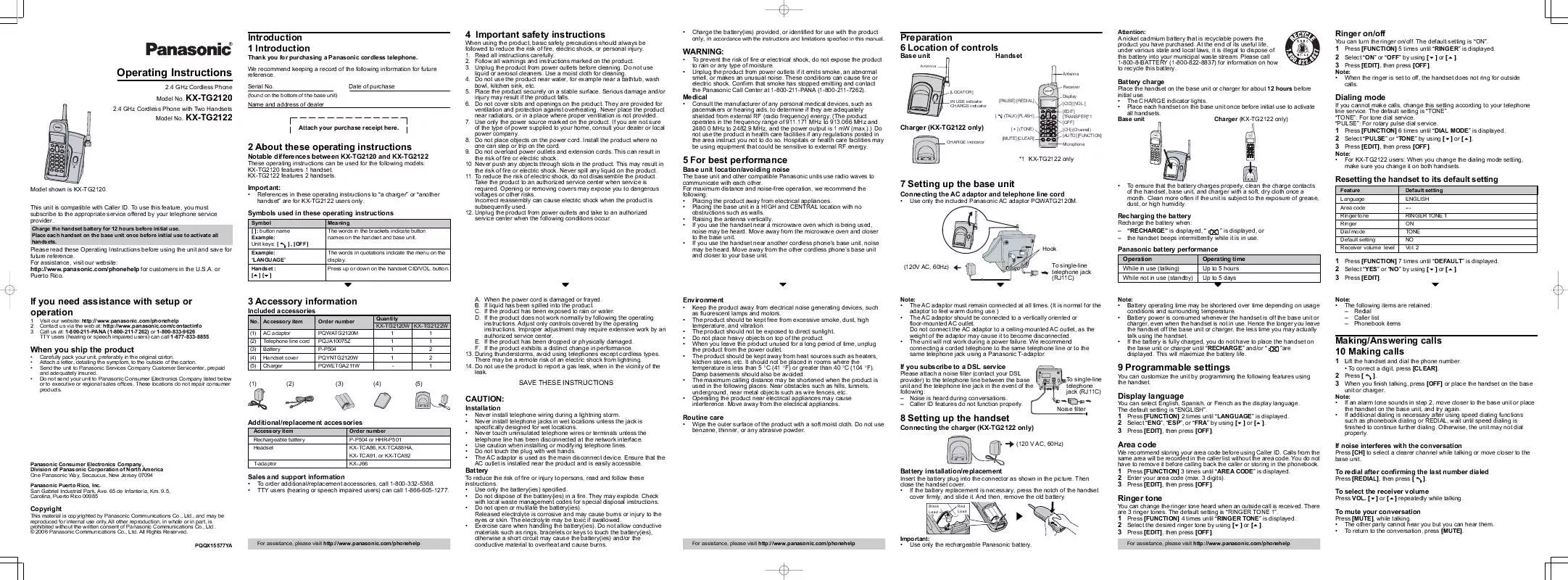 Mode d'emploi PANASONIC KX-TG2120