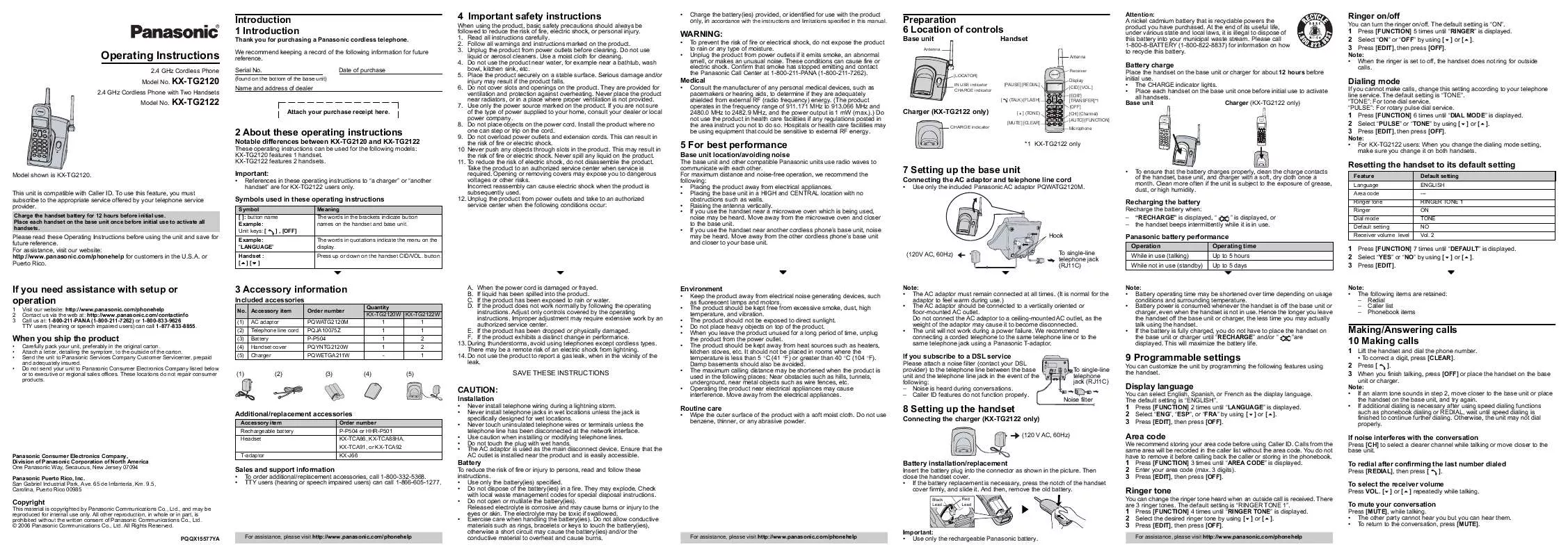 Mode d'emploi PANASONIC KX-TG2120B