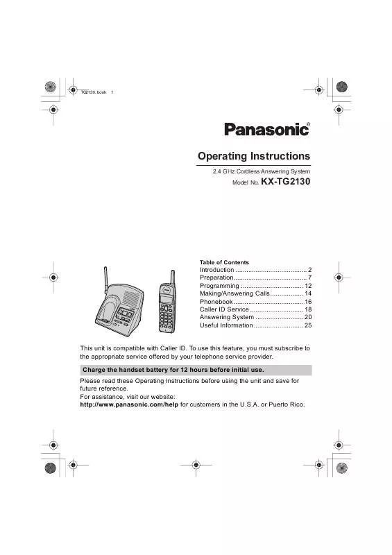 Mode d'emploi PANASONIC KX-TG2130