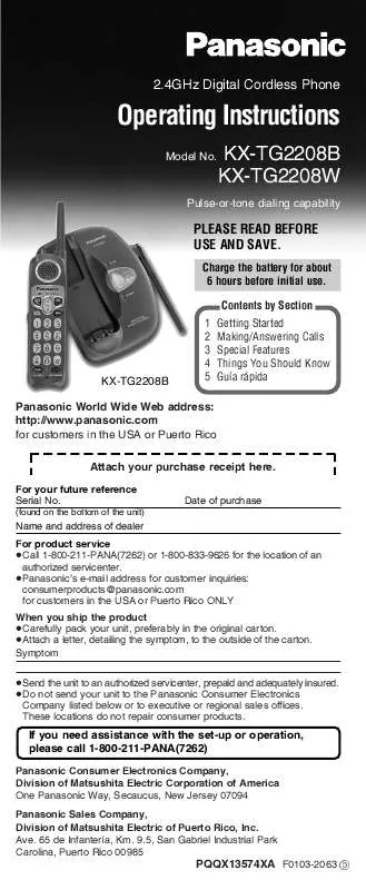 Mode d'emploi PANASONIC KX-TG2208W