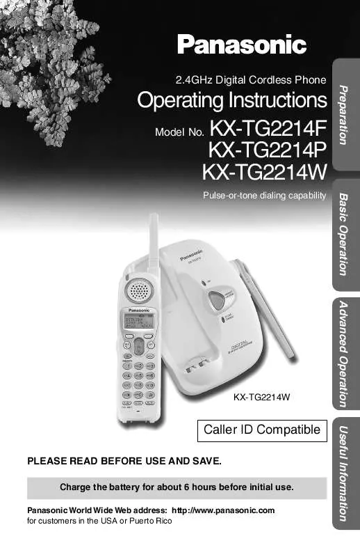 Mode d'emploi PANASONIC KX-TG2214P