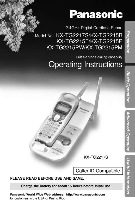 Mode d'emploi PANASONIC KX-TG2215PM