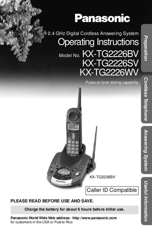 Mode d'emploi PANASONIC KX-TG2226BV