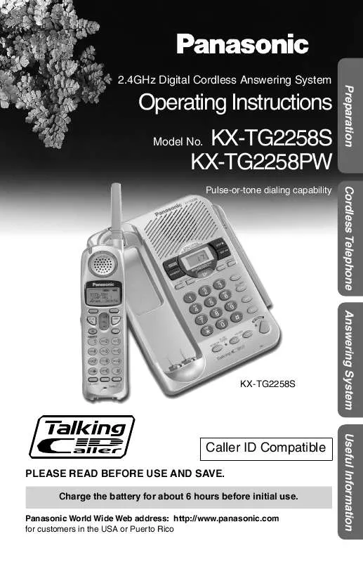 Mode d'emploi PANASONIC KX-TG2258PW