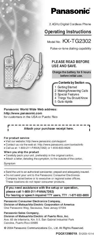 Mode d'emploi PANASONIC KX-TG2302