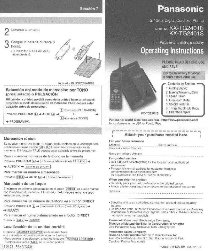 Mode d'emploi PANASONIC KX-TG2401B