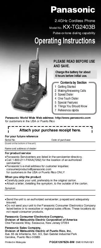 Mode d'emploi PANASONIC KX-TG2403B