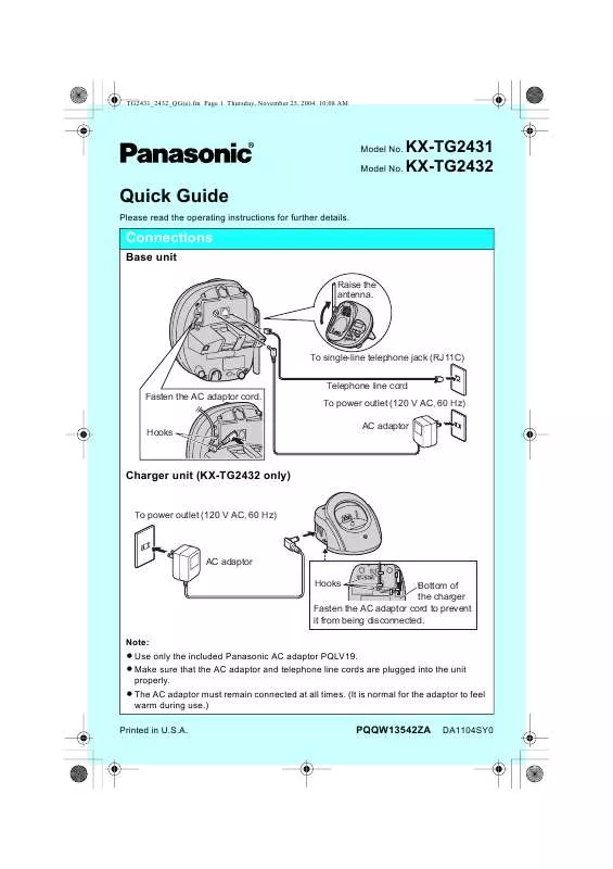 Mode d'emploi PANASONIC KX-TG2431