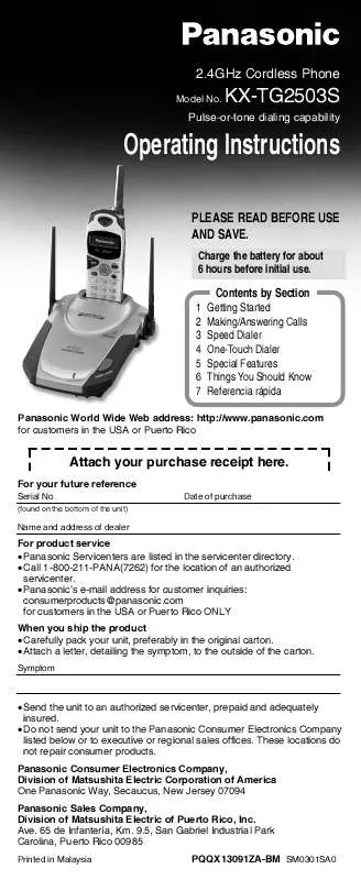 Mode d'emploi PANASONIC KX-TG2503S